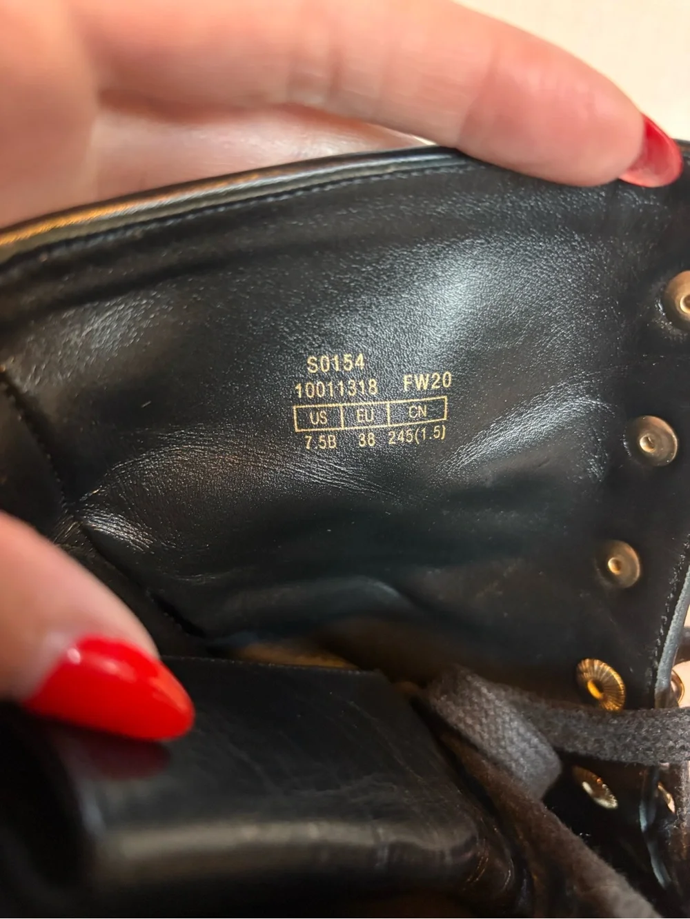 Stuart Weitzman Laine Black Leather Combat Boots Size 7.5 Gold Hardware